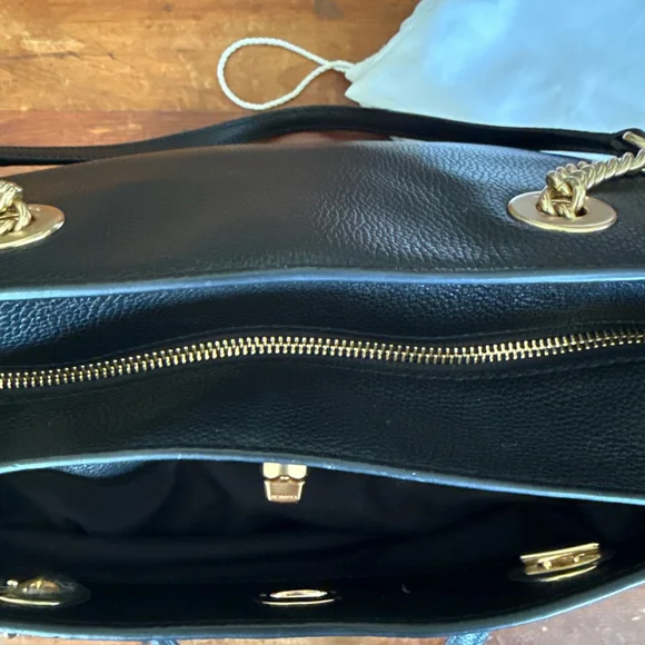 Coach Black Leather Tote Bag with Gold Chain Handles in EUC - Picture 8 of 12